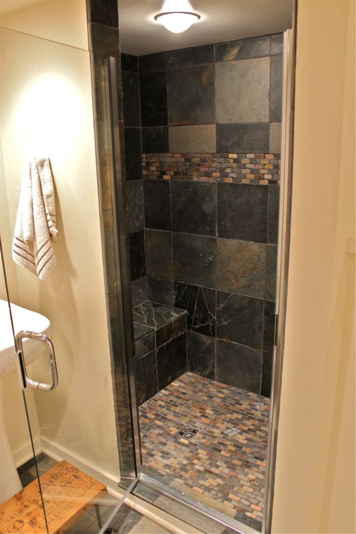 Stone Tile in Victorian Basement Bathroom